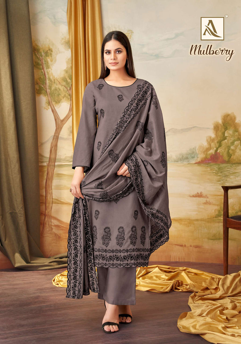 Alok Suits Mulbeery Cambric Cotton Embroidered Diamond Work Salwar Suit