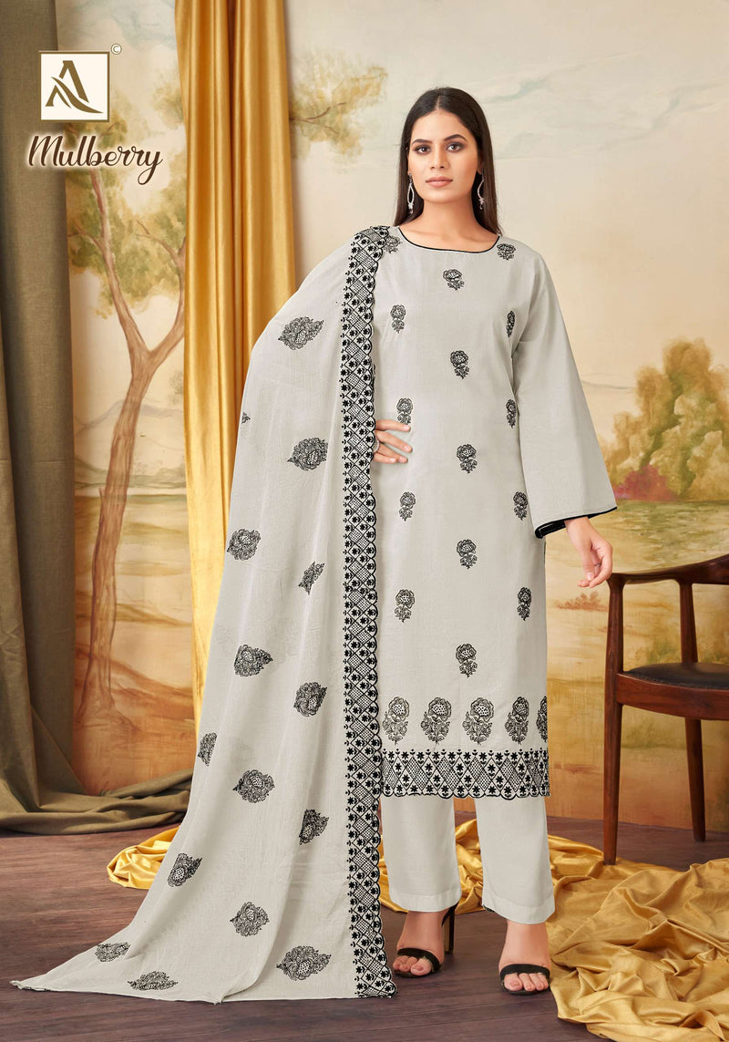 Alok Suits Mulbeery Cambric Cotton Embroidered Diamond Work Salwar Suit