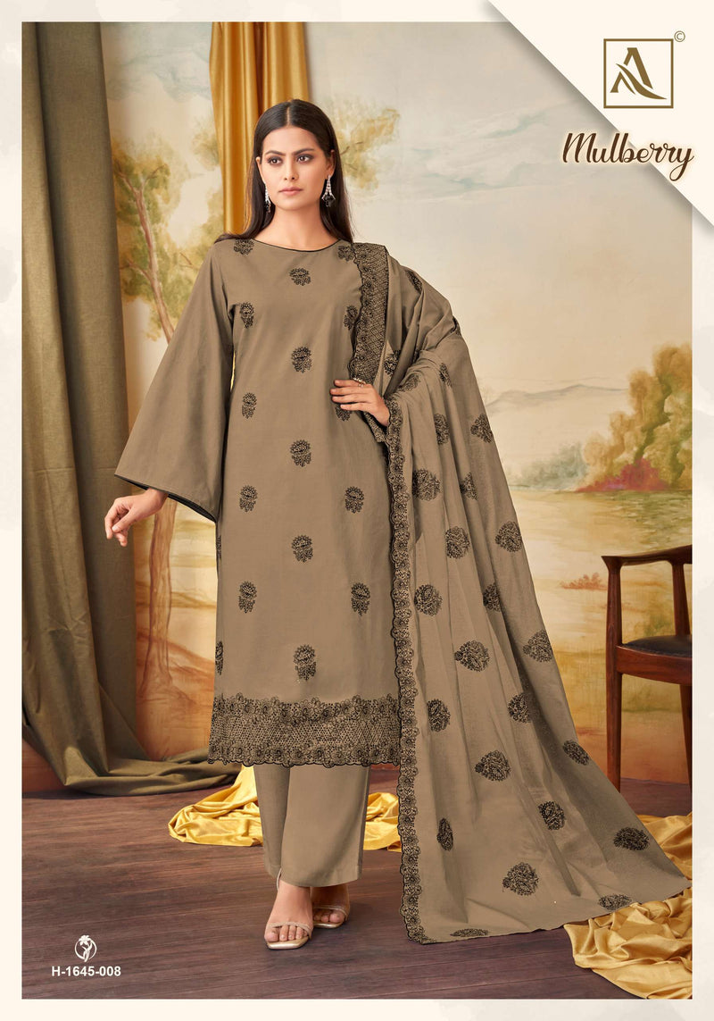 Alok Suits Mulbeery Cambric Cotton Embroidered Diamond Work Salwar Suit