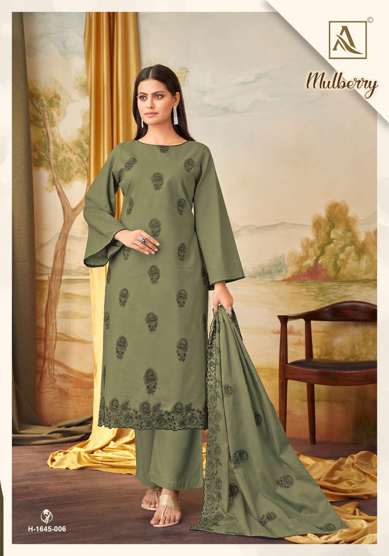 Alok Suits Mulbeery Cambric Cotton Embroidered Diamond Work Salwar Suit