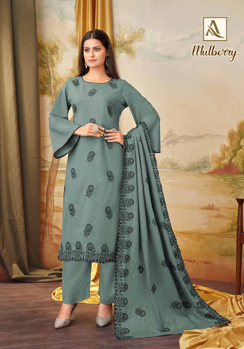 Alok Suits Mulbeery Cambric Cotton Embroidered Diamond Work Salwar Suit