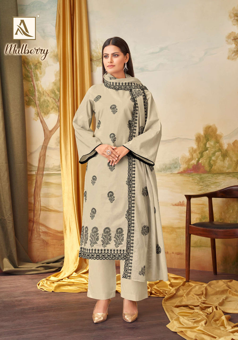 Alok Suits Mulbeery Cambric Cotton Embroidered Diamond Work Salwar Suit