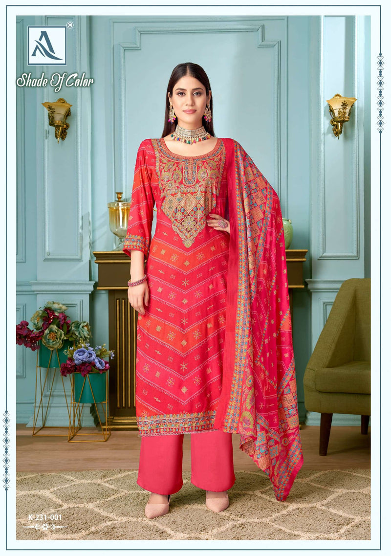 Alok Suit Shades Of Color Pure Viscose Pashmina Print With Handwork Salwar Suit