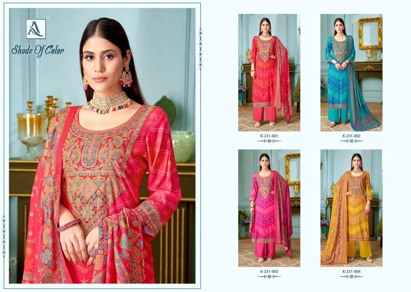 Alok Suit Shades Of Color Pure Viscose Pashmina Print With Handwork Salwar Suit