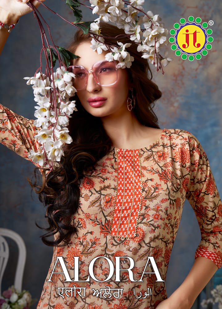 Jt Alora Mul Cotton Printed Tie Pattern Kurti With Pant