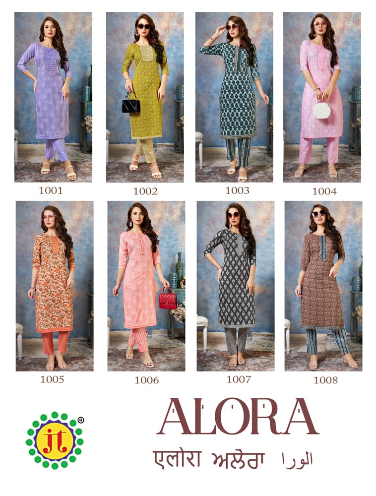 Jt Alora Mul Cotton Printed Tie Pattern Kurti With Pant