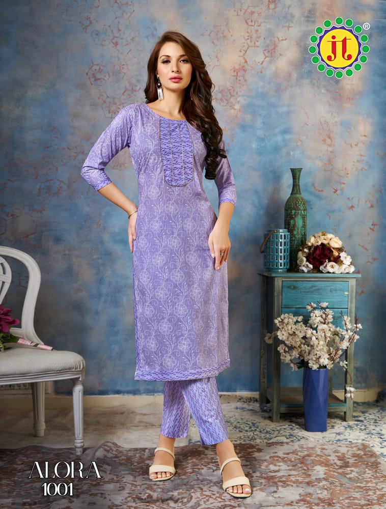 Jt Alora Mul Cotton Printed Tie Pattern Kurti With Pant
