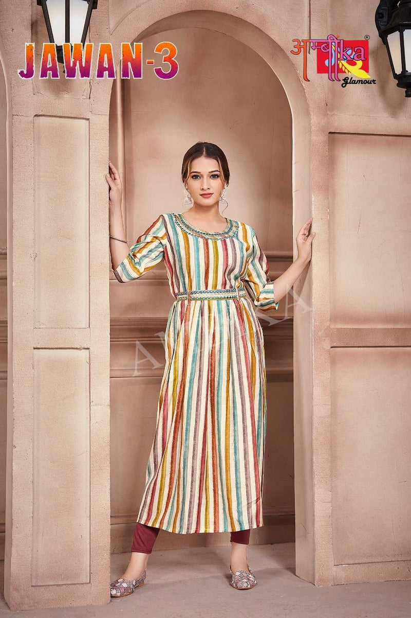 Ambika Kurtis Jalwan Vol 3 Mill Print Modal Foil Combo Set Of Long Kurti