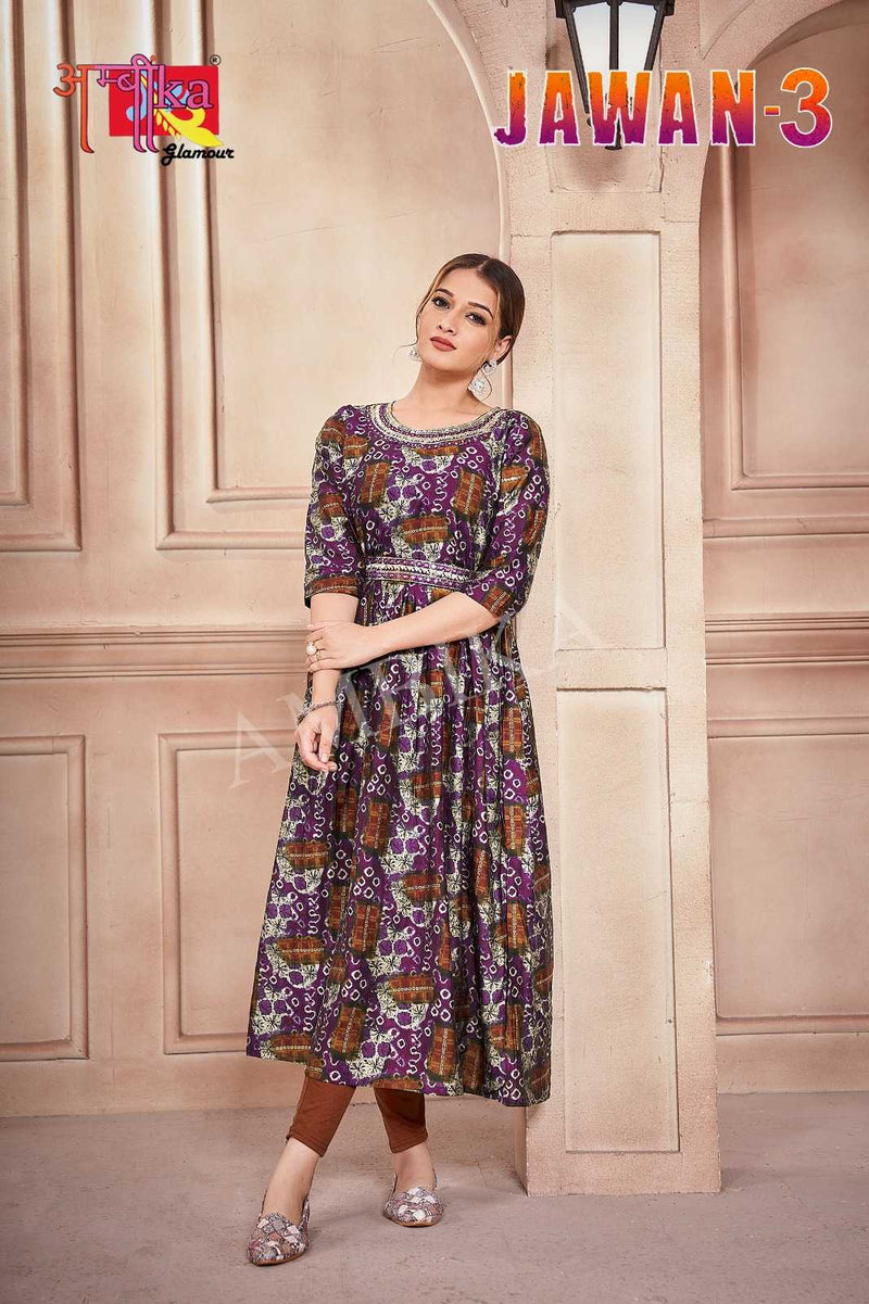 Ambika Kurtis Jalwan Vol 3 Mill Print Modal Foil Combo Set Of Long Kurti