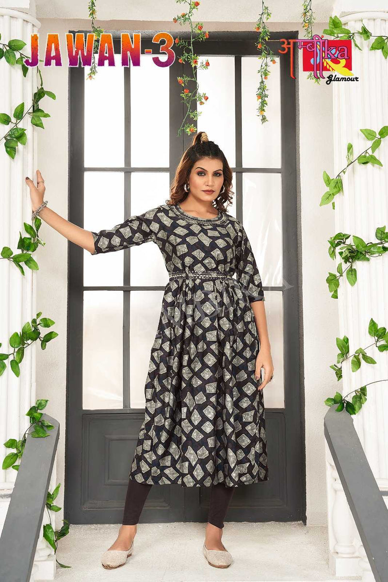 Ambika Kurtis Jalwan Vol 3 Mill Print Modal Foil Combo Set Of Long Kurti