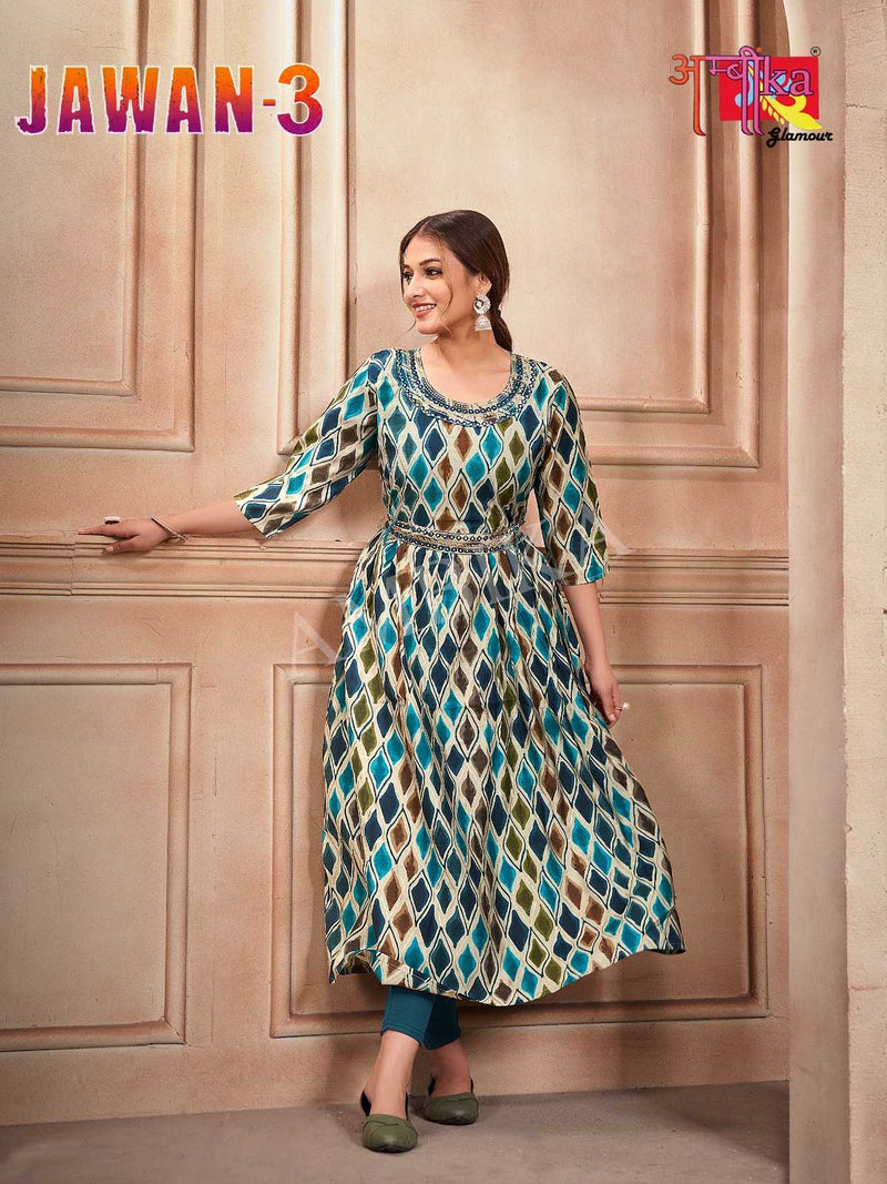 Ambika Kurtis Jalwan Vol 3 Mill Print Modal Foil Combo Set Of Long Kurti