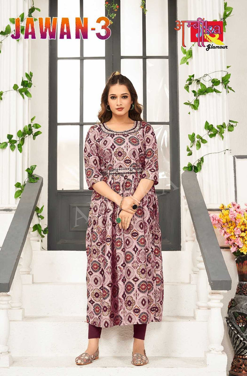 Ambika Kurtis Jalwan Vol 3 Mill Print Modal Foil Combo Set Of Long Kurti