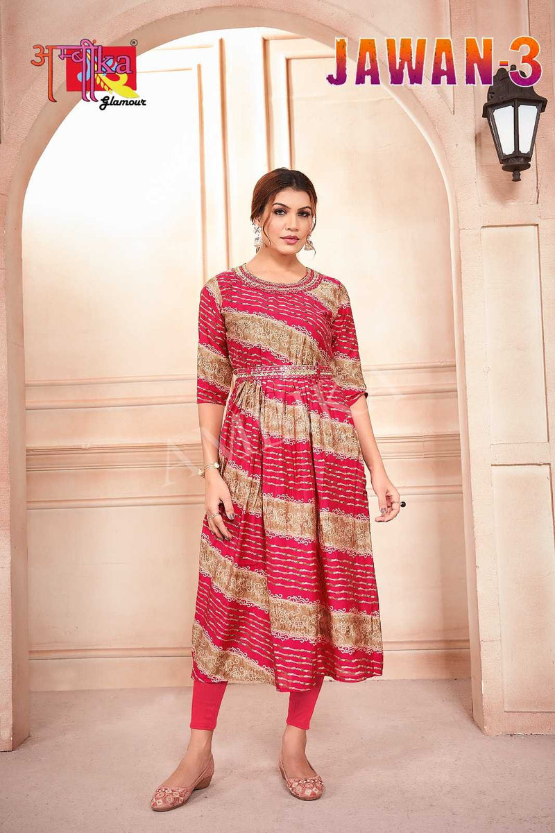 Ambika Kurtis Jalwan Vol 3 Mill Print Modal Foil Combo Set Of Long Kurti