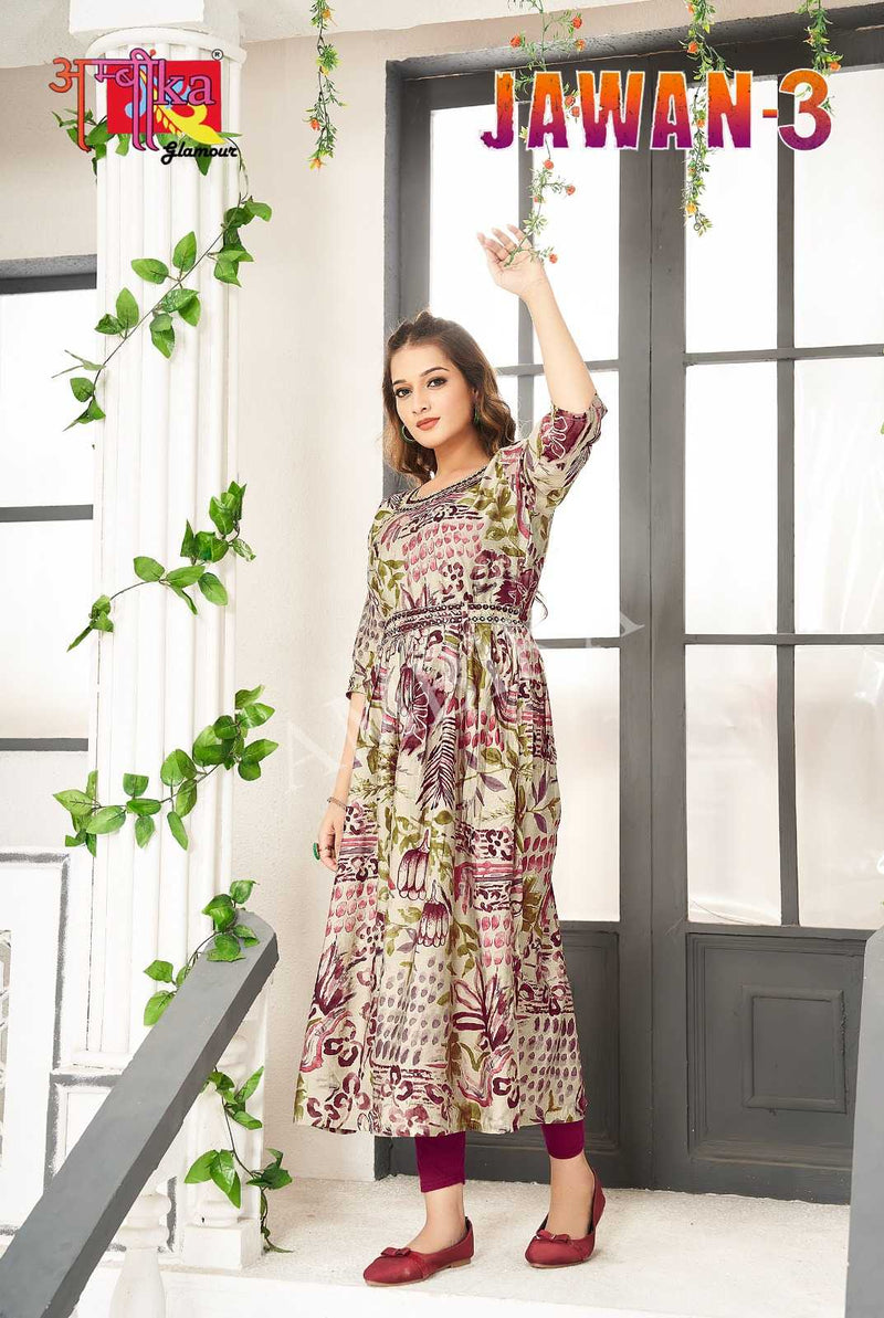 Ambika Kurtis Jalwan Vol 3 Mill Print Modal Foil Combo Set Of Long Kurti
