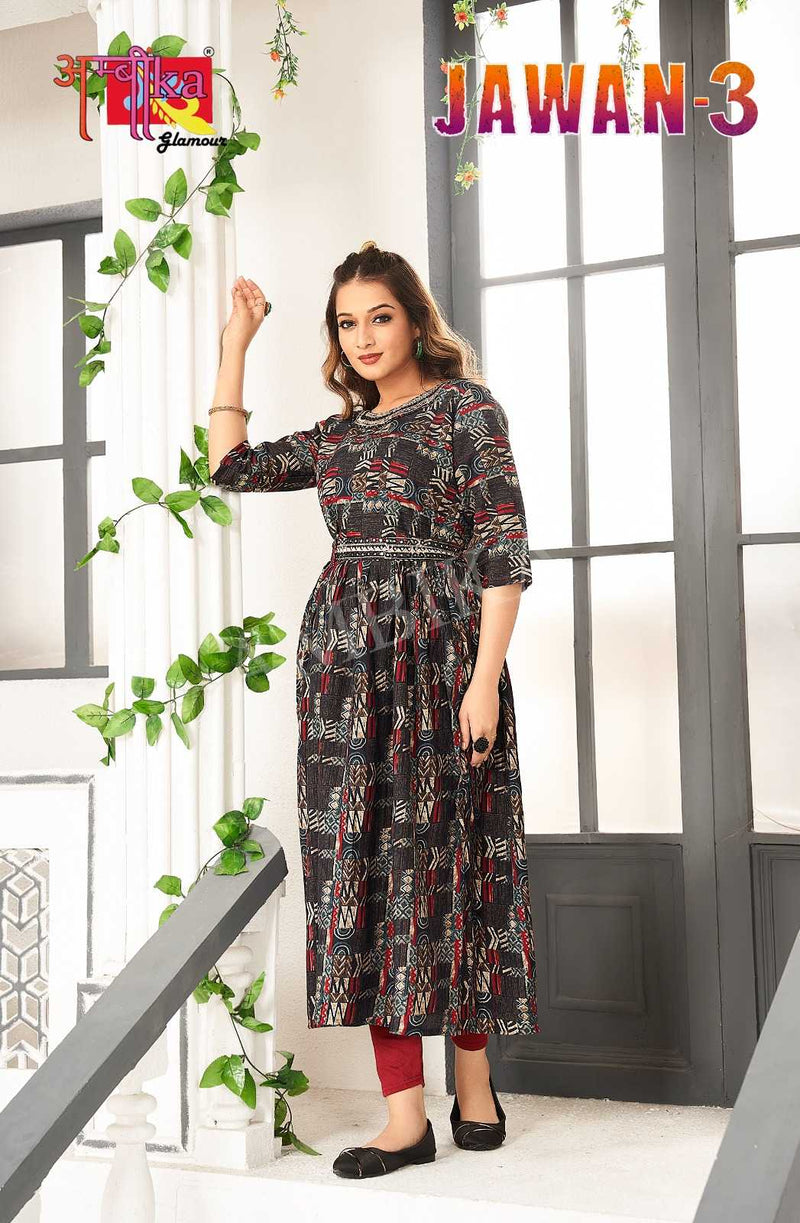 Ambika Kurtis Jalwan Vol 3 Mill Print Modal Foil Combo Set Of Long Kurti