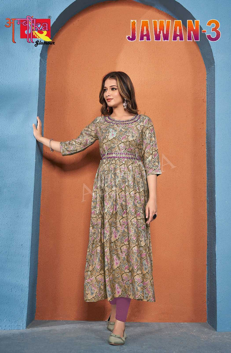 Ambika Kurtis Jalwan Vol 3 Mill Print Modal Foil Combo Set Of Long Kurti