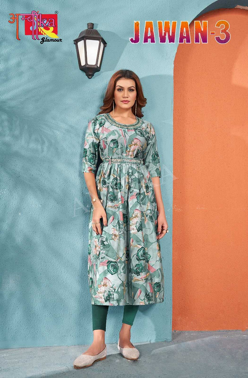 Ambika Kurtis Jalwan Vol 3 Mill Print Modal Foil Combo Set Of Long Kurti
