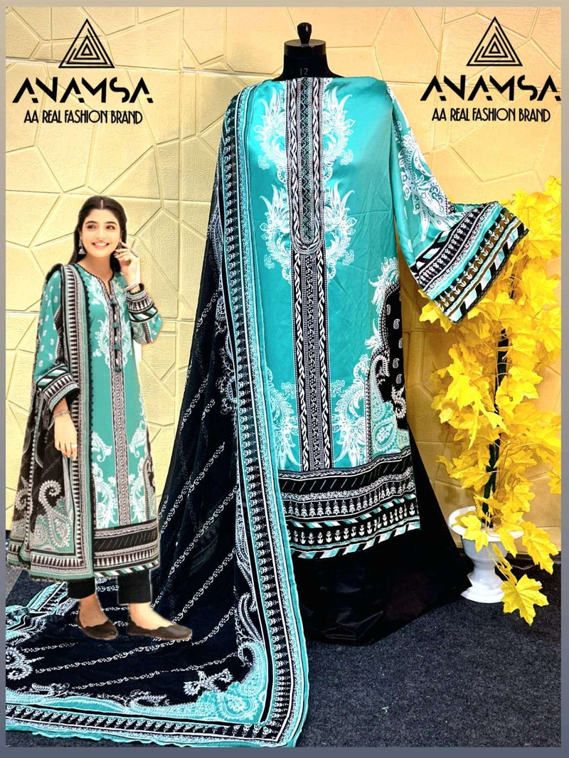 Anama D No 453 Cotton Digital Print With Three Embroidered Patch Work Very Beautiful Fancy Salwar Kameez
