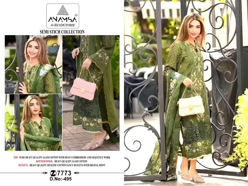Anamsa 495 Jam Cotton Heavy Embroidered Sequence Work Salwar Suit