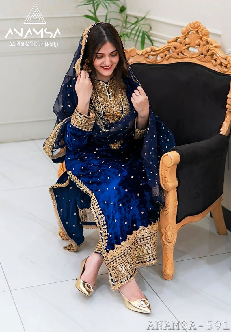 Anamsa 591 Pure Velvet Heavy Embroidered Sequence Work Salwar Suit