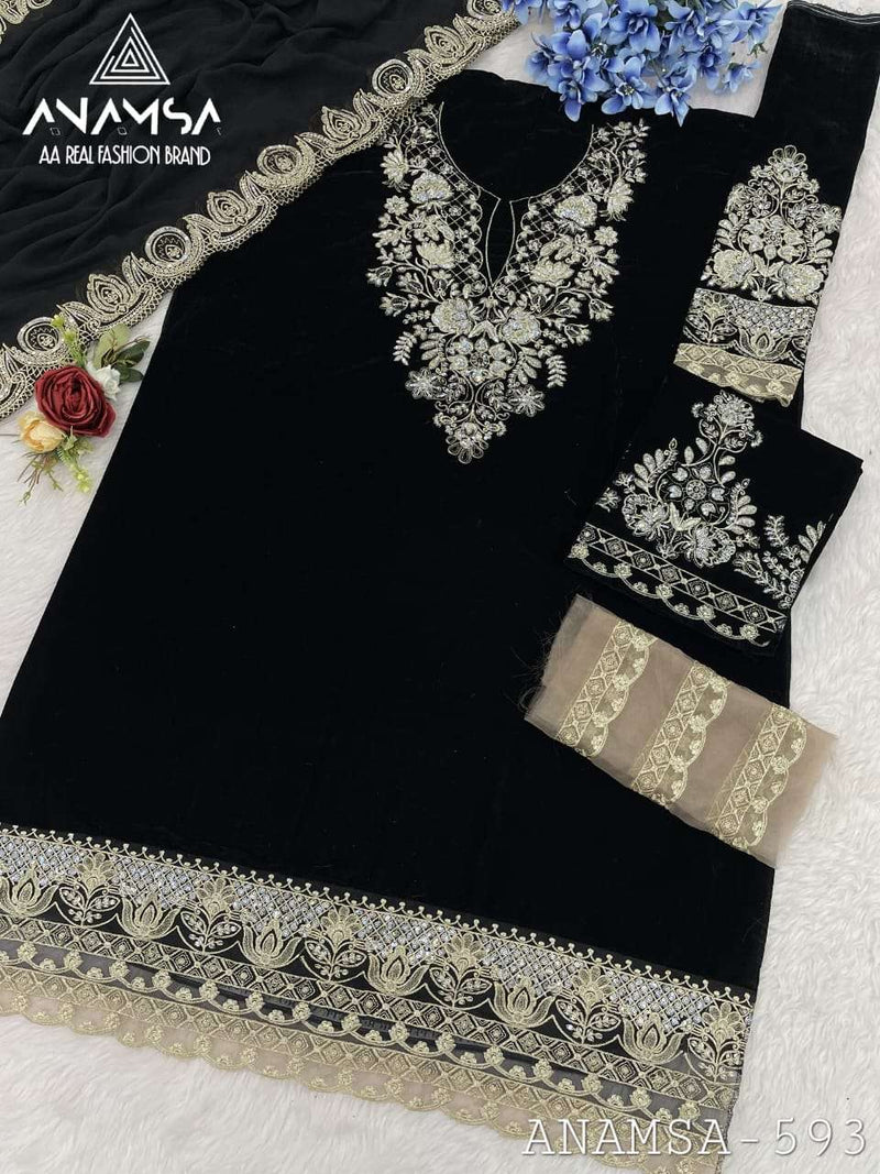 Anamsa 593 Pure Velvet Heavy Embroidered Sequence Work Salwar Suit