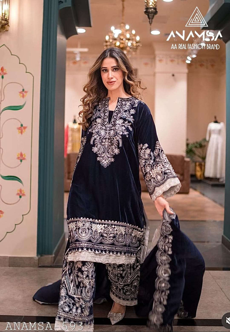 Anamsa 593 Pure Velvet Heavy Embroidered Sequence Work Salwar Suit