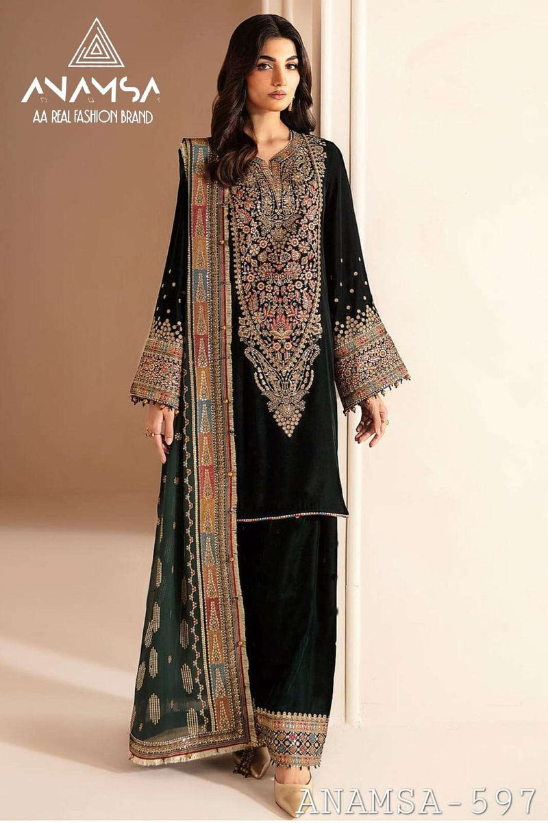 Anamsa 597 Pure Velvet Heavy Embroidered Sequence Work Salwar Suit