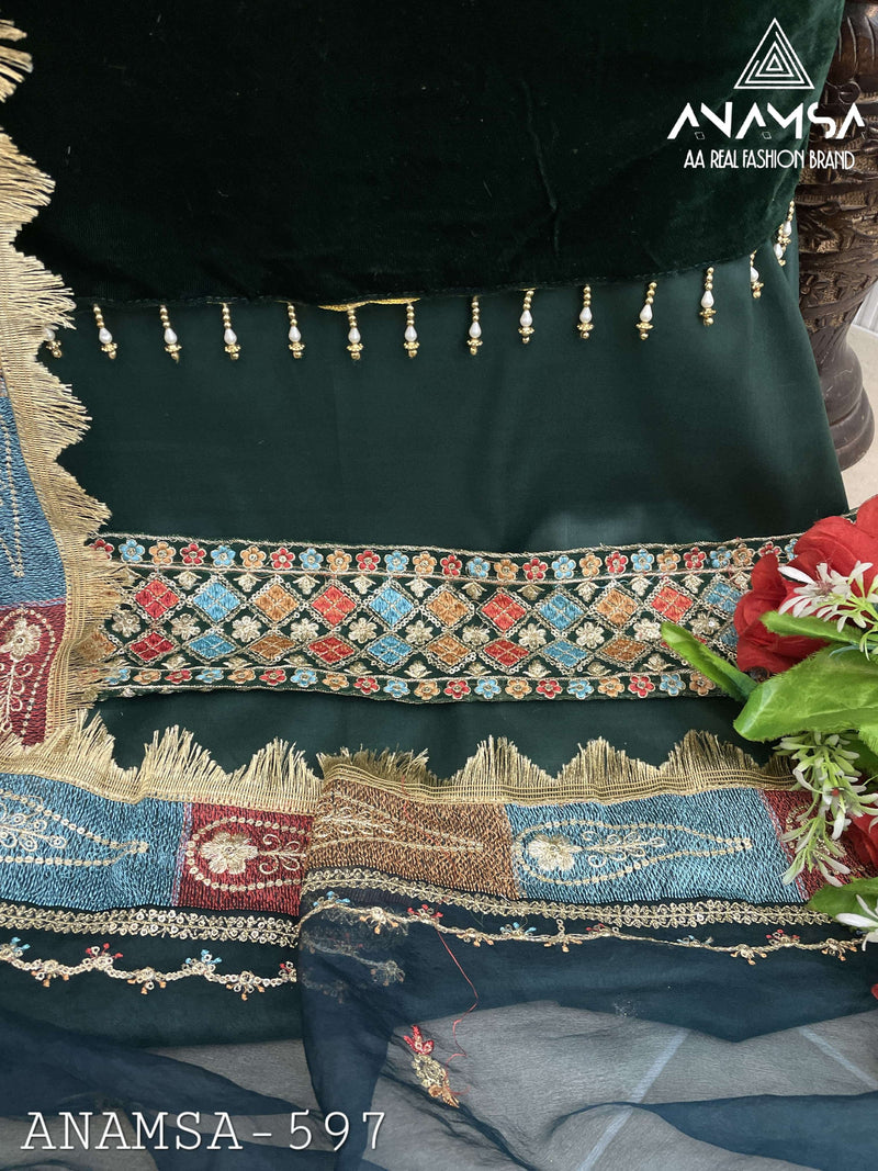 Anamsa 597 Pure Velvet Heavy Embroidered Sequence Work Salwar Suit