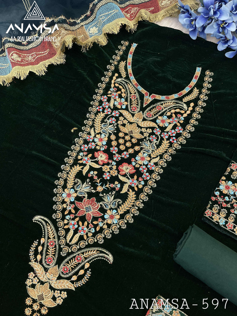 Anamsa 597 Pure Velvet Heavy Embroidered Sequence Work Salwar Suit