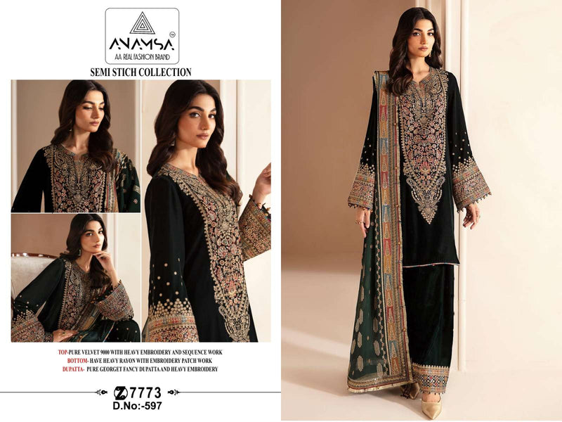 Anamsa 597 Pure Velvet Heavy Embroidered Sequence Work Salwar Suit