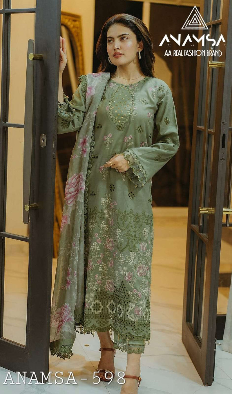 Anamsa 598 Pure Jam Cotton Embroidered Sequence Work Salwar Suit