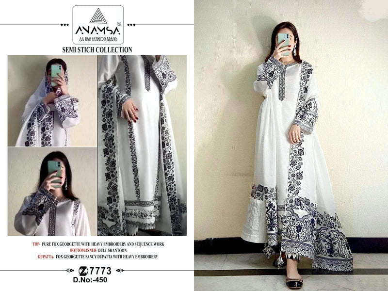 Anamsa D No 450  Fox Georgette With Heavy Embroidered Very Beautiful Design And Sequence Work Salwar Suit
