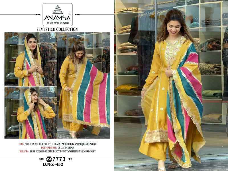 Anamsa D No 452 Fox Georgette With Heavy Embroidered Very Beautiful Design And Sequence Work Salwar Suit
