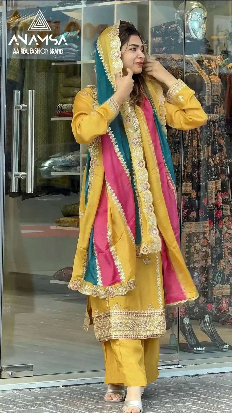 Anamsa D No 452 Fox Georgette With Heavy Embroidered Very Beautiful Design And Sequence Work Salwar Suit