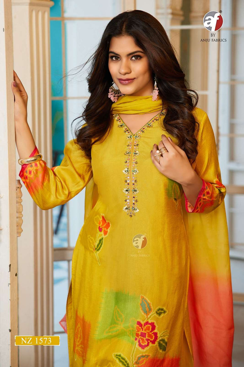 Anju Fabrics Nz 1573 Pure Dola Silk Designer Wear Kurti