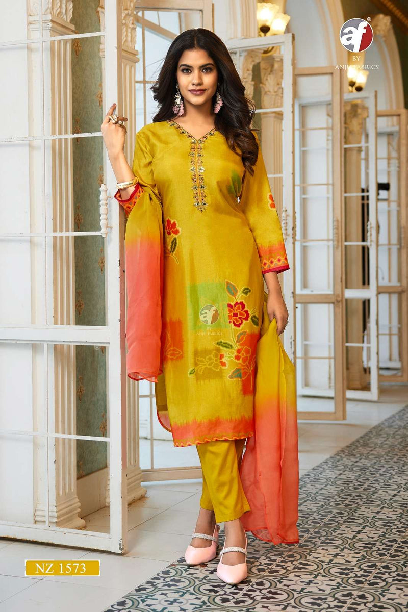 Anju Fabrics Nz 1573 Pure Dola Silk Designer Wear Kurti