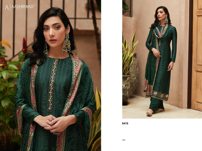 Aashirwad Creation Bandhej Silk Heavy Embroidery Work Fancy Designer Partywear Salwar Suits