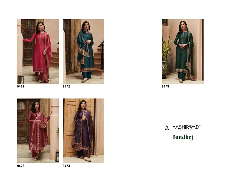 Aashirwad Creation Bandhej Silk Heavy Embroidery Work Fancy Designer Partywear Salwar Suits