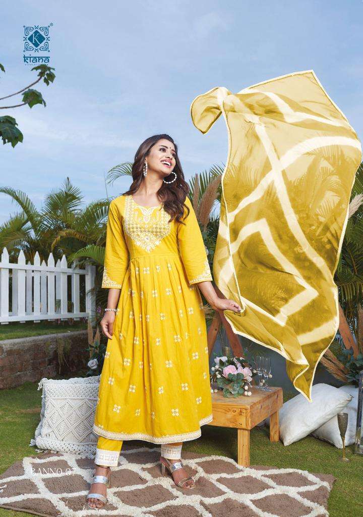 Kiana House Of Fashion Banno Cotton Thered & Embroidery Designer Kurti Combo Set