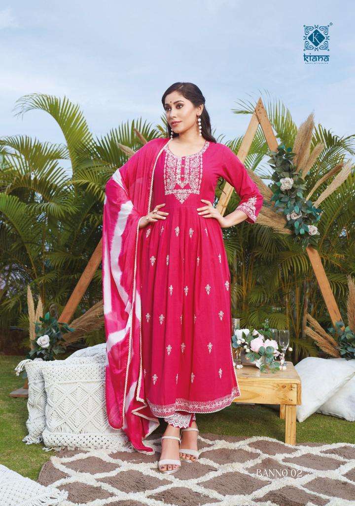 Kiana House Of Fashion Banno Cotton Thered & Embroidery Designer Kurti Combo Set