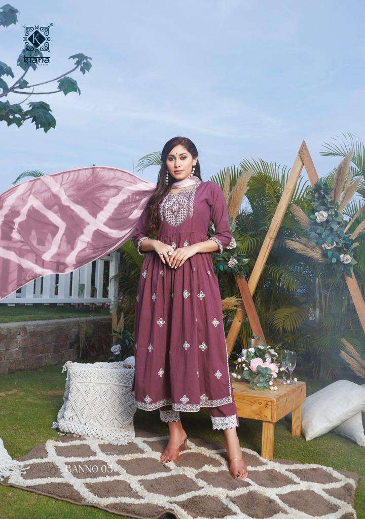 Kiana House Of Fashion Banno Cotton Thered & Embroidery Designer Kurti Combo Set