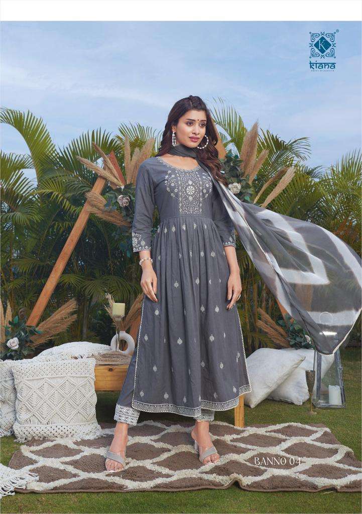 Kiana House Of Fashion Banno Cotton Thered & Embroidery Designer Kurti Combo Set