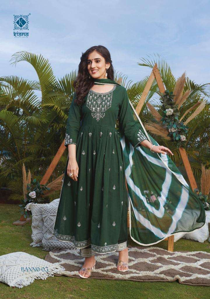 Kiana House Of Fashion Banno Cotton Thered & Embroidery Designer Kurti Combo Set