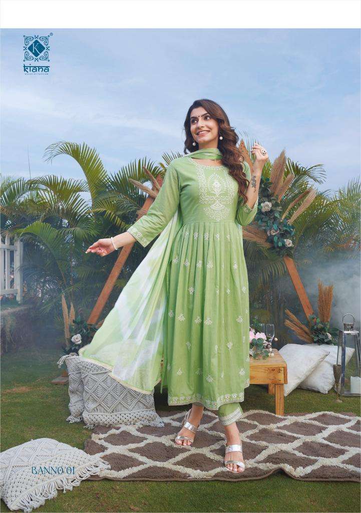 Kiana House Of Fashion Banno Cotton Thered & Embroidery Designer Kurti Combo Set