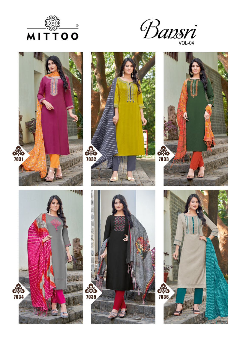 Mittoo Bansri Vol 4 Rayon Handwork Designer Fancy Kurti Collection
