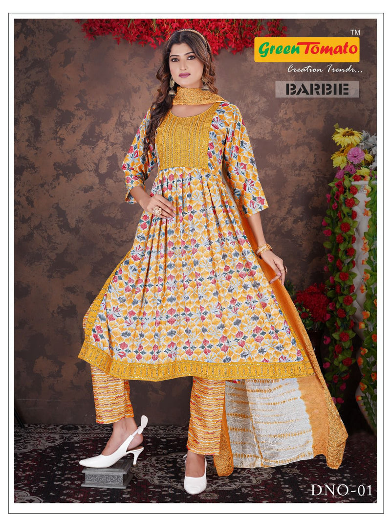 Green Tomato Barbie Vol 1 Rayon Nayra Style Designer Kurtis