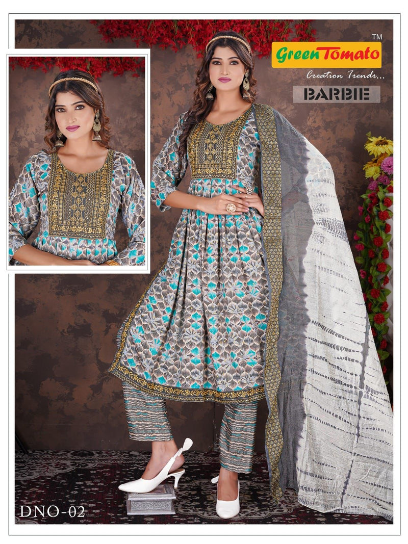 Green Tomato Barbie Vol 1 Rayon Nayra Style Designer Kurtis