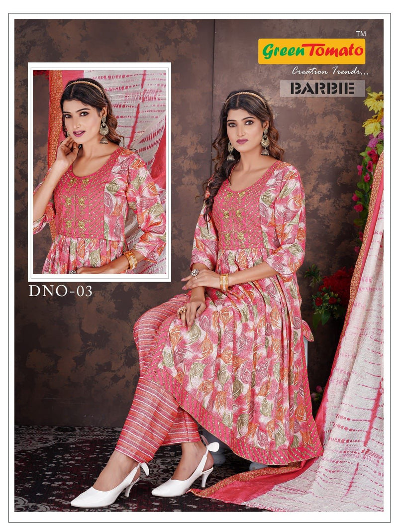 Green Tomato Barbie Vol 1 Rayon Nayra Style Designer Kurtis