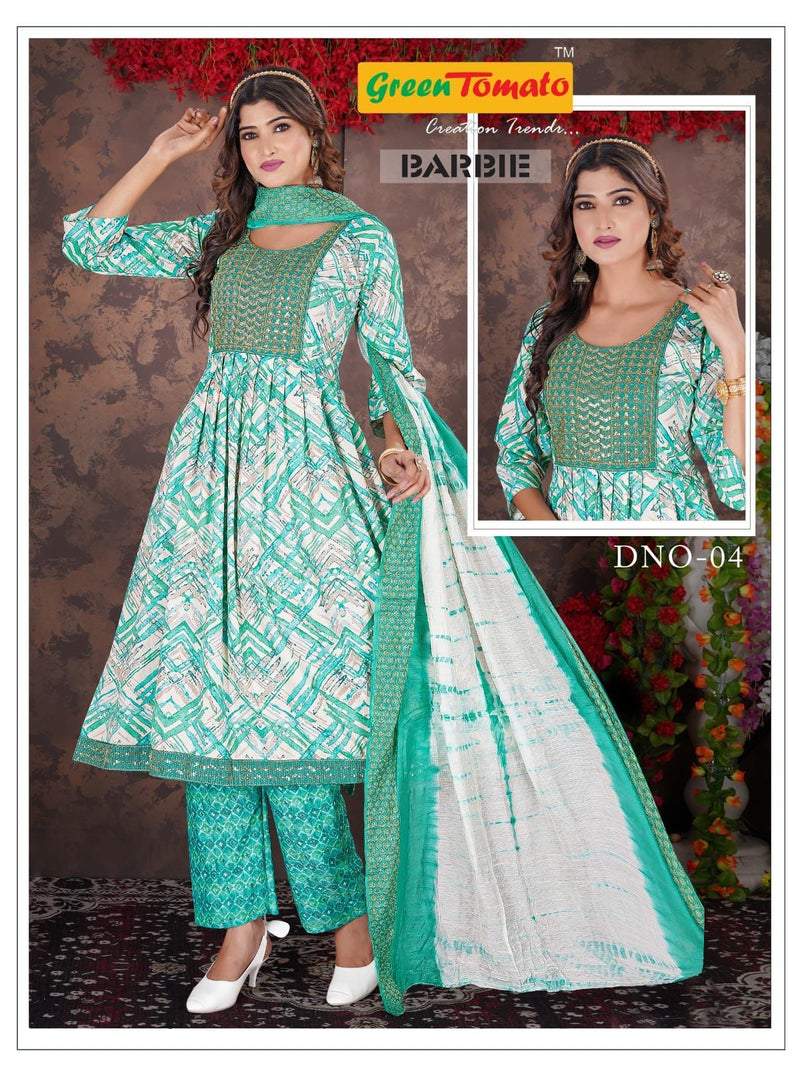 Green Tomato Barbie Vol 1 Rayon Nayra Style Designer Kurtis