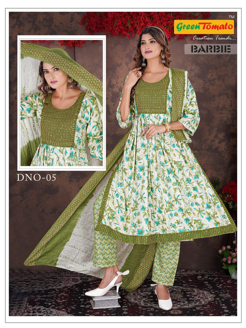 Green Tomato Barbie Vol 1 Rayon Nayra Style Designer Kurtis